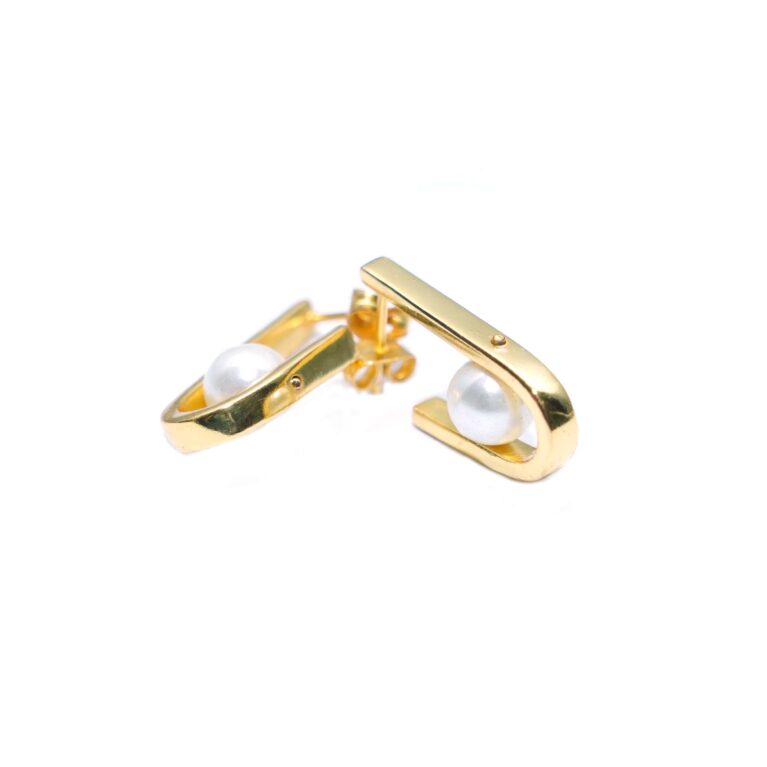 Pearl Drop Sculpted Gold Stud Earrings