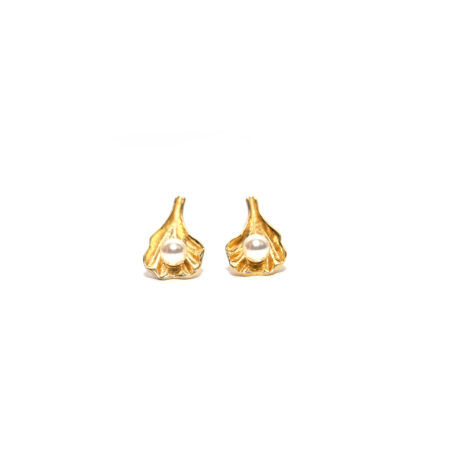 Graceful Gold-Plated Leaf Earrings with Pearl Elegance
