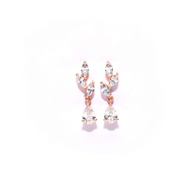 Crystal Ivy – Elegan Rose Gold Drop Earrings with Leaf Motif