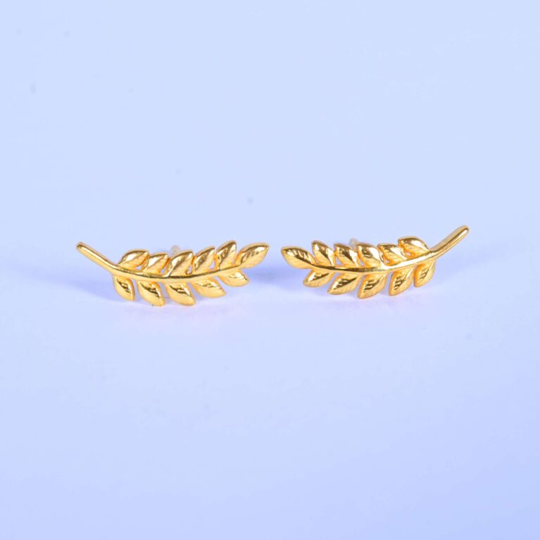 Golden Leaf Shaped Stud Earrings – Elegant & Timeless Beauty